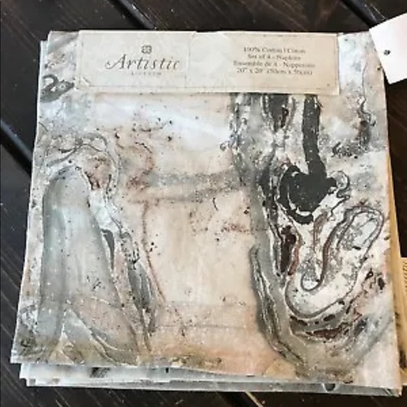 New Set Of 4 Table Napkin Artistic Accent Marble Print 100% Cotton Square - Picture 2 of 4